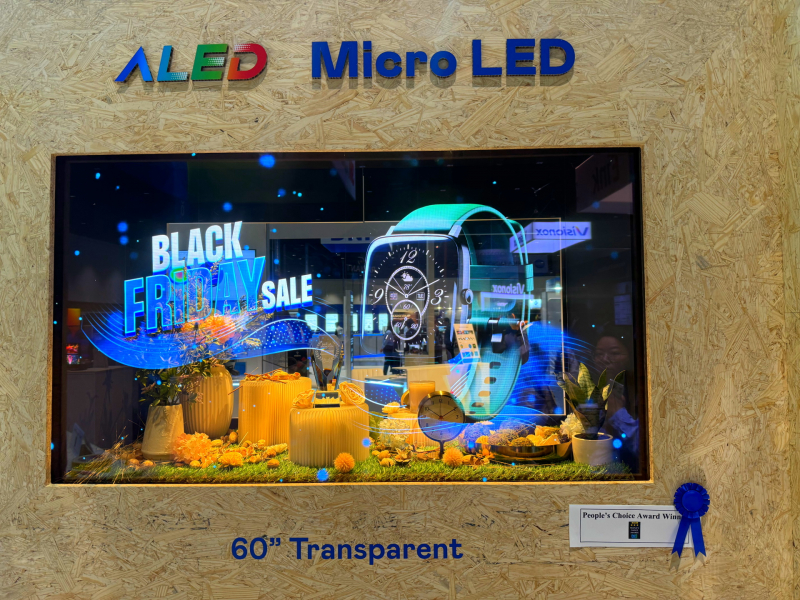好体育全站登录平台60吋高透明度Micro LED显示器获&rdquo;最佳Micro LED技术应用奖&rdquo;，将Micro LED面板透明化之设计特性极致发挥，以可扩展性无缝拼接技术打造，具备600 nits全画面亮度、大于60%穿透率及超过NTSC 110%的优异广色域表现，可依需求灵活应用于各种场域
